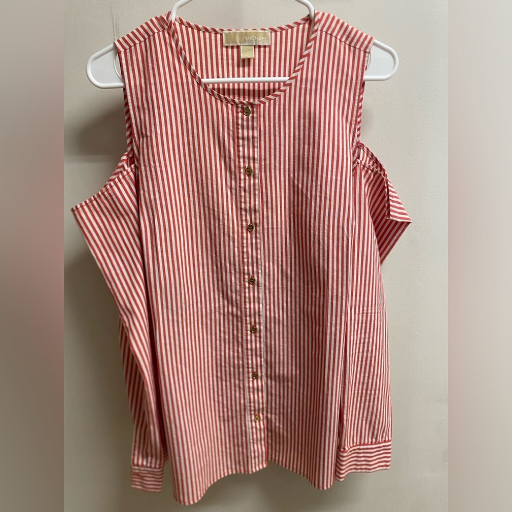 Michael Kors Vertical Print Cold Shoulder Shirt